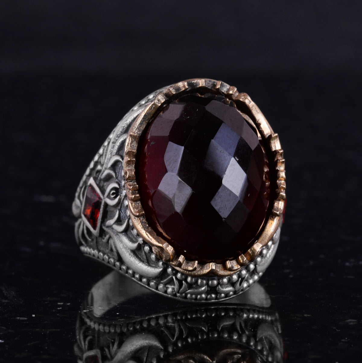 Natural Garnet Stone Handcrafted Ring - 925 Sterling Silver — 5