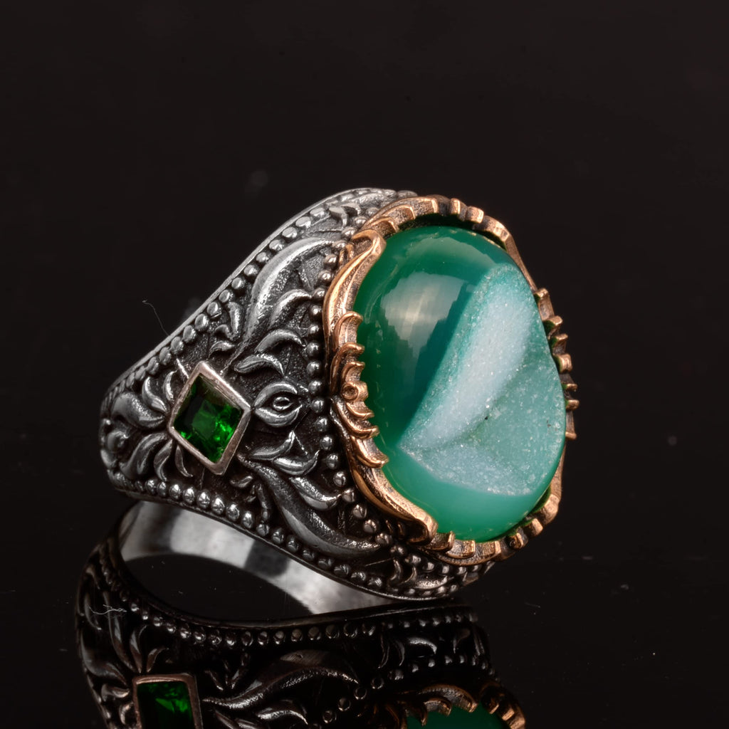 Vintage Men's 925 Sterling Silver Ring, Natural Druzy Quartz Stone — 3
