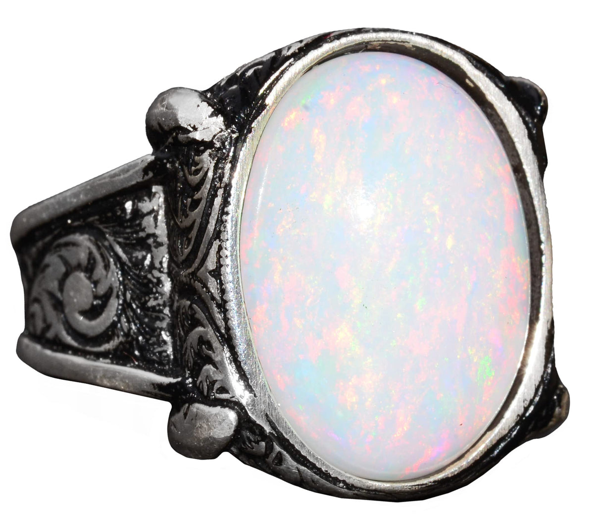 Real Natural Australian Opal Stone Silver Ring - 7.65 Carat, Vintage Ring