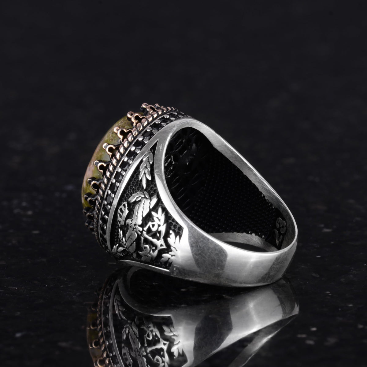 Natural Stone Ring - Handmade Eagle Ring - 925 Sterling Silver (Unakite) — 7