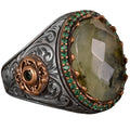 Natural Prehnite Stone Ring, Handmade 925 Sterling Silver Men's Ring