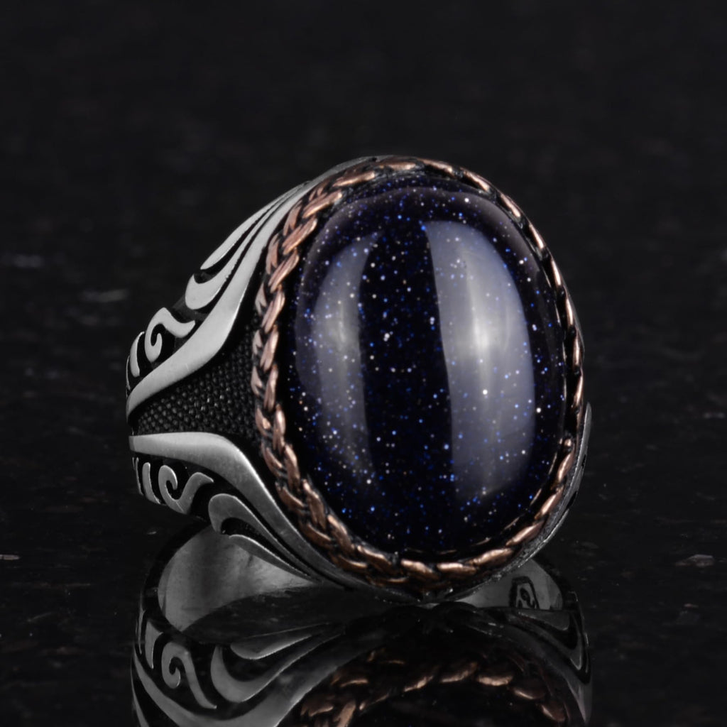 925 Sterling Silver Ring - Synthetic Stone Silver Ring - Handmade Ring (Silver Blue Sunstone) — 5