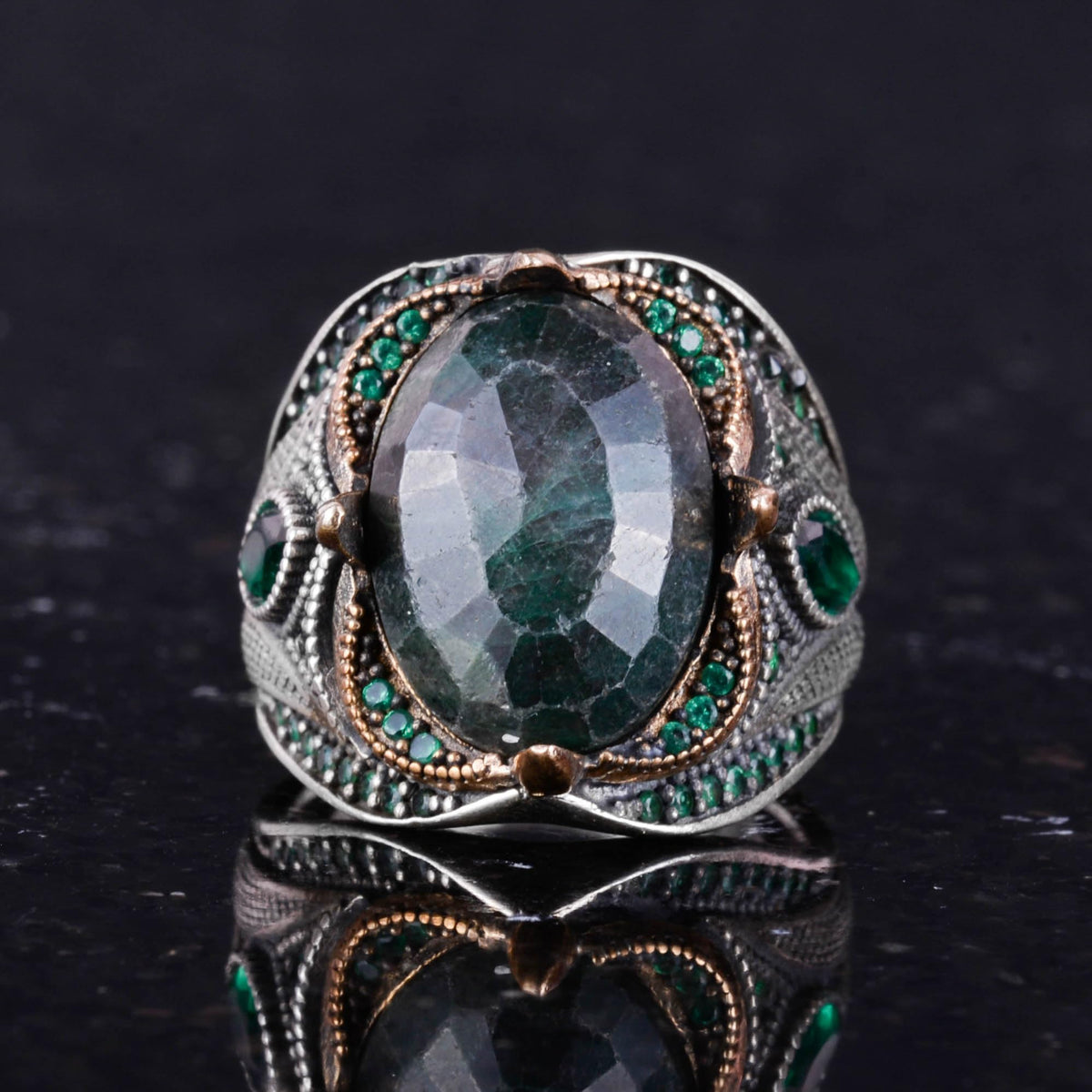 Natural Emerald Stone Ring - 925 Sterling Silver Ring - Handmade Jewelry — 4
