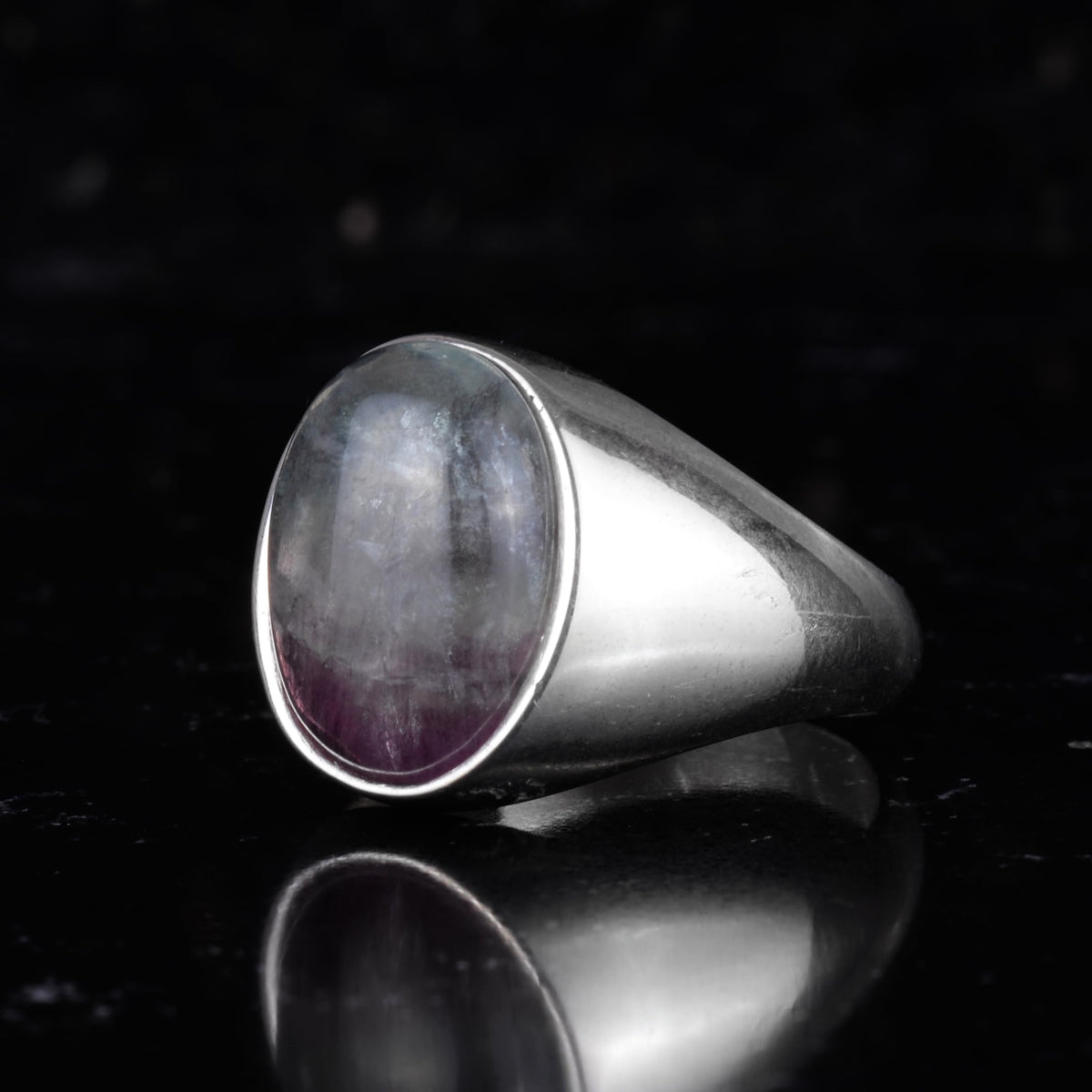 KAMBO Natural Men's Ring – 925 Sterling Silver Minimalist Oval Stone Ring – Handmade Classic Statement Jewelry (Fluorite) — 5