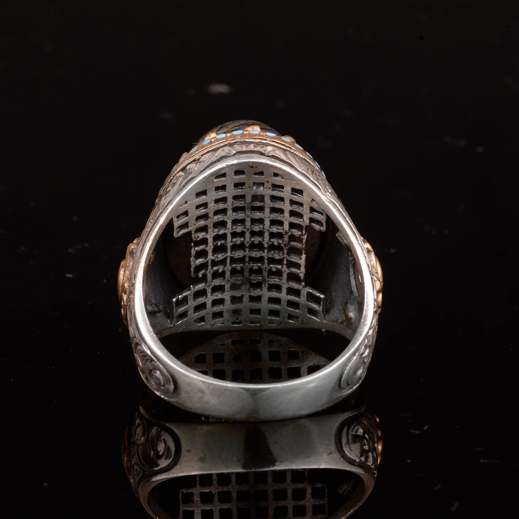 Natural Agate Stone Men's Ring - 925 Sterling Silver — 8