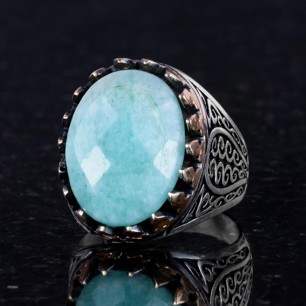 925 Sterling Silver Men's Ring - Natural Amazonite Stone — 4