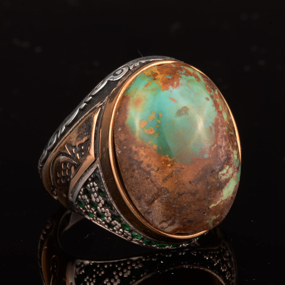 Natural Arizona Turquoise Stone Men's Ring, 925 Sterling Silver Ring — 5