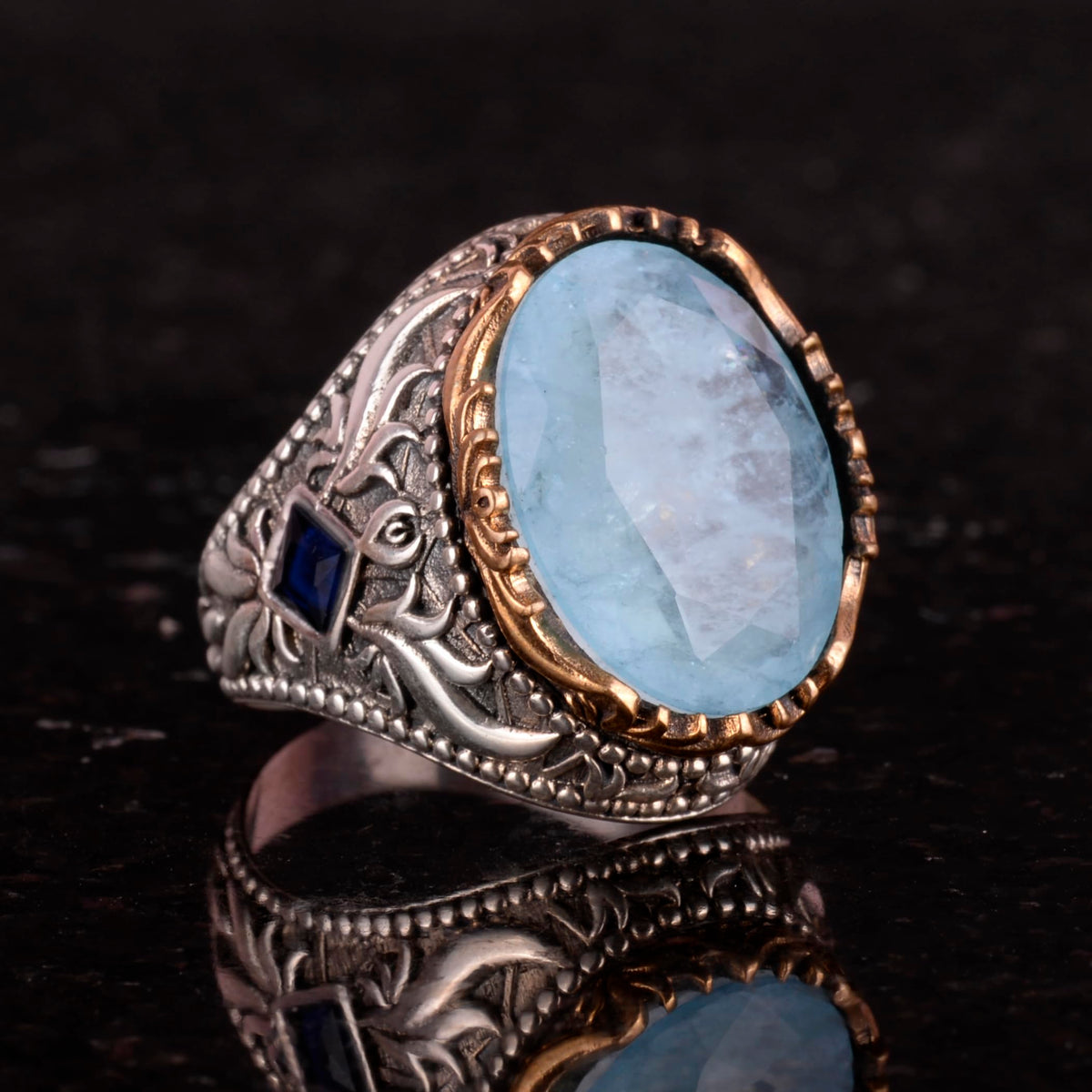Synthetic Stone Ring - Handmade Men's Ring - Stylish 925 Sterling Silver Men's Ring (Light Blue Paraiba) — 5