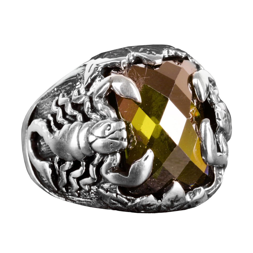 Scorpion Ring, Animal Figure Ring, Green Zircon Stone Ring, 925 Sterling Silver Men's Ring