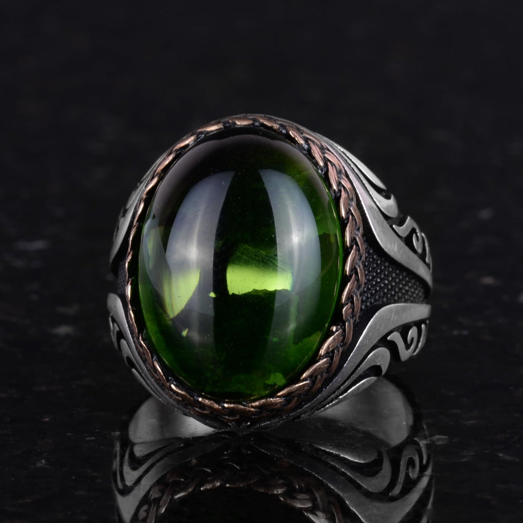 925 Sterling Silver Ring - Synthetic Stone Silver Ring - Handmade Ring (Synthetic Peridot) — 6