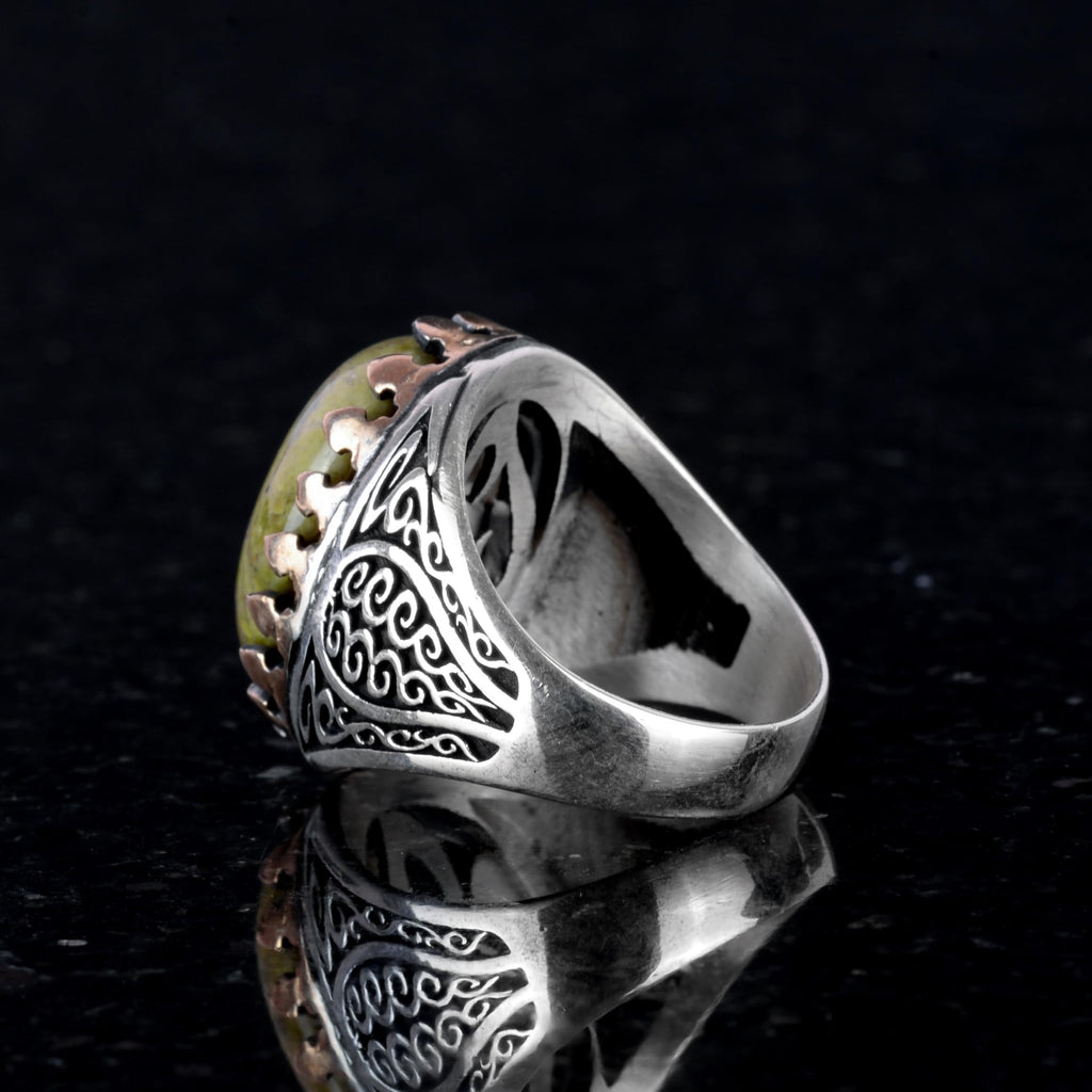925 Sterling Silver Men's Ring - Unakite Stone Handmade Elegance — 7