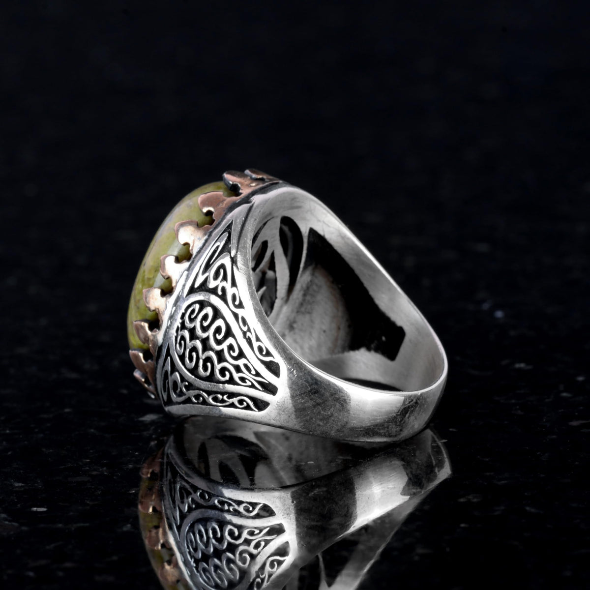 925 Sterling Silver Men's Ring - Unakite Stone Handmade Elegance — 7