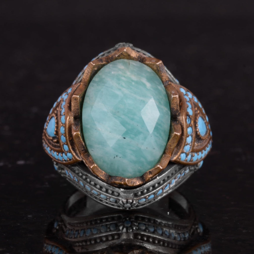 Natural Amazonite Stone Handcrafted Ring - 925 Sterling Silver — 4