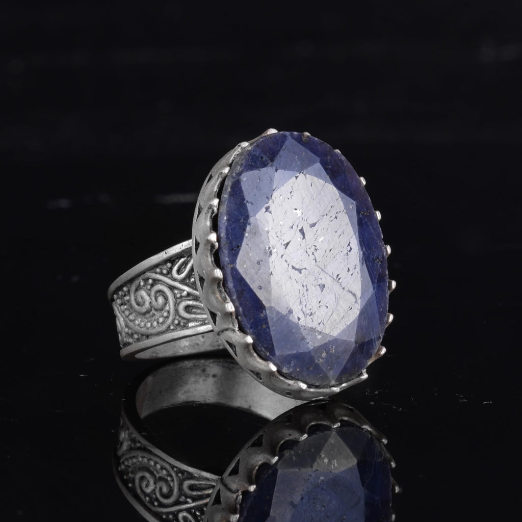 KAMBO Genuine Natural Sapphire Stone Silver Men's Statement Ring – Handmade Vintage Jewelry — 5
