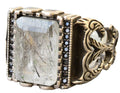 Rutilated Quartz Rectangular Stone Ring - Silver Men's Ring