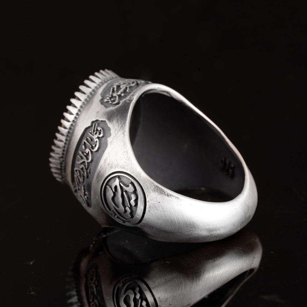 Handmade 925 Sterling Silver Ring with Natural Turquoise Stone and Islamic Calligraphy - Men's Jewelry — 8