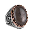 KAMBO 925 Sterling Silver Men's Natural Stone Ring - Moon and Star Design - Handmade Vintage Jewelry (Pyrite)