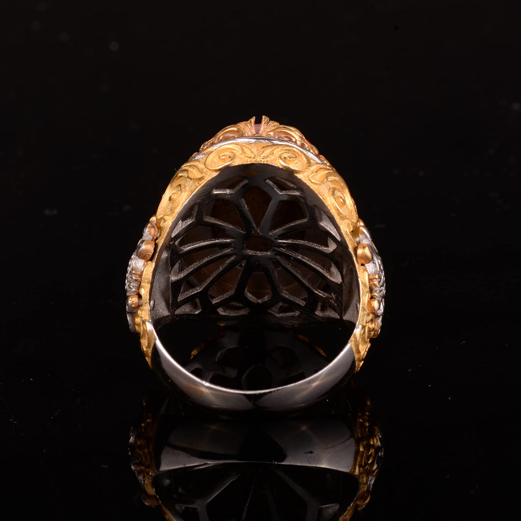 Natural Wood Stone Men's Ring, 925 Sterling Silver Ring — 8