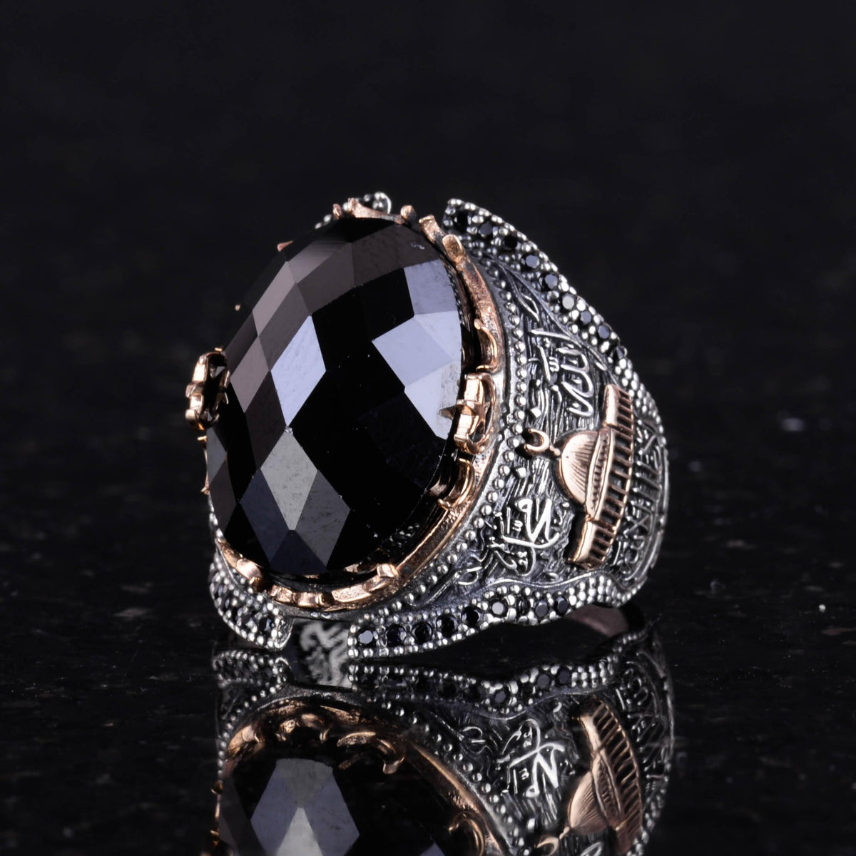 925 Sterling Silver Islamic Mosque Onyx Stone Men's Ring — 4