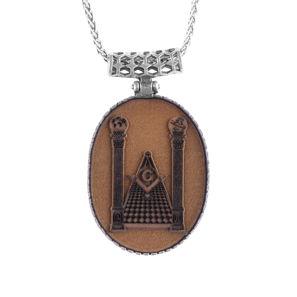 KAMBO Chain Large Necklace 925 Sterling Silver – Vintage Loca Designed Oval Symbol Necklace (Masonic)