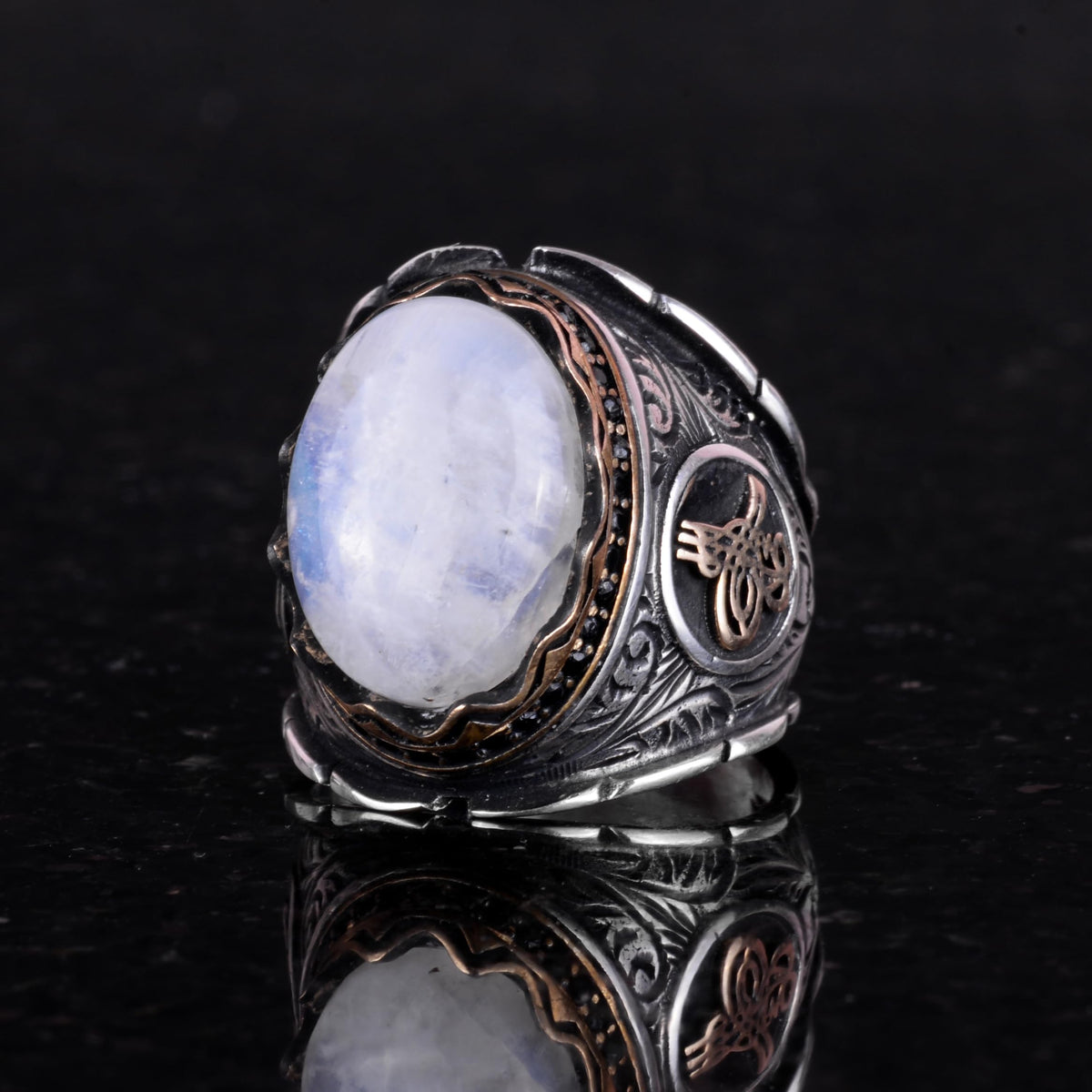 Natural Moonstone Ring - 925 Sterling Silver Men's Ring — 4