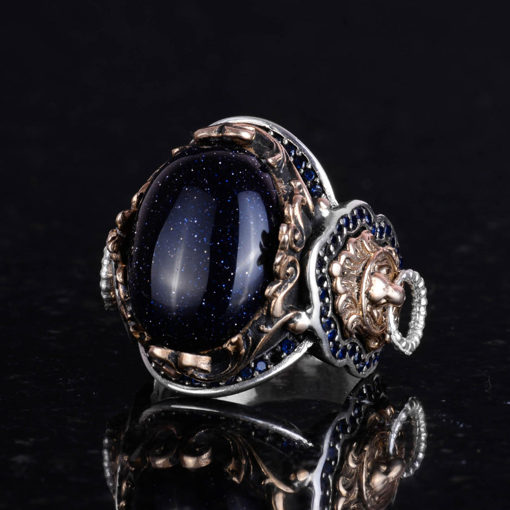 Animal Figure Silver Ring, Blue Sun Stone Ring, 925 Sterling Silver Men's Ring, Elegant Handcrafted Silver Ring — 5