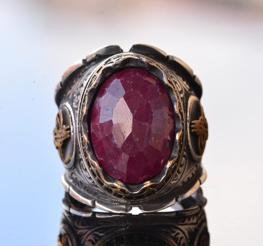 Ottoman Ring, Silver Ring, Natural Ruby Stone Ring, 12.90 Carat, Ethnic Design — 5
