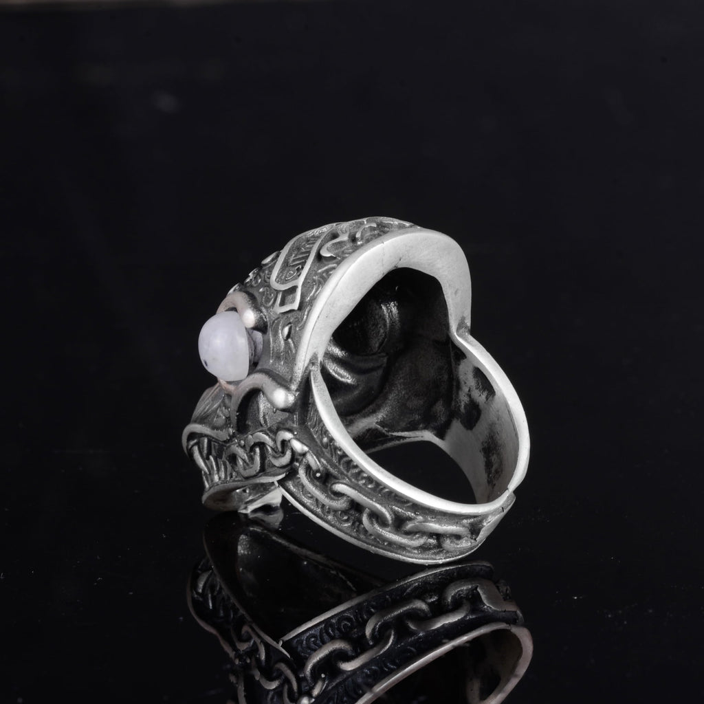 KAMBO Natural Stone Dragon Large Ring - Men's 925 Sterling Silver Gothic Handmade Statement Jewelry (Moonstone) — 7