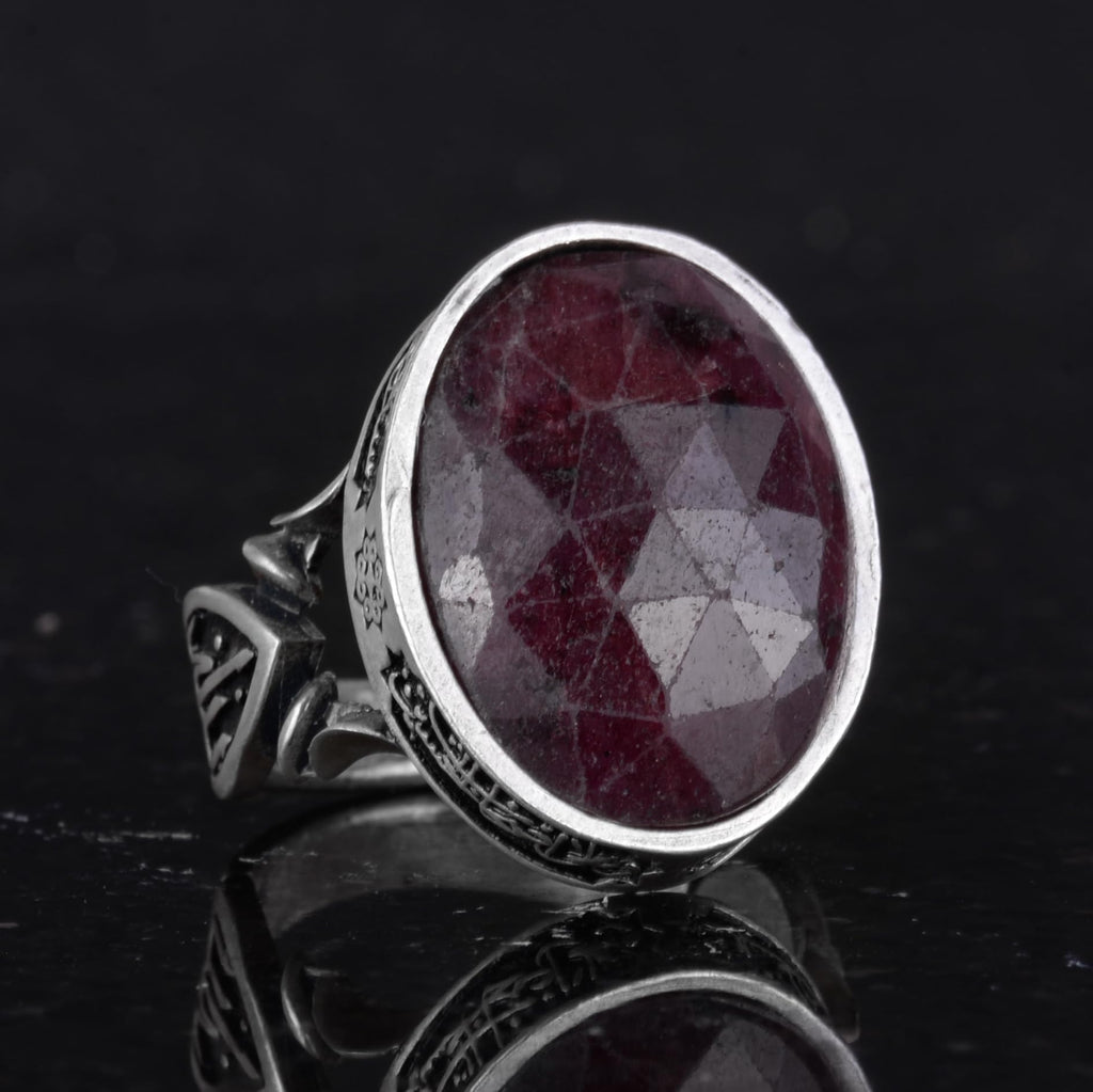 Men's Islamic Ring, Handmade 925 Sterling Silver, Red Sapphire Stone - Symbol of Passion, Protection, and Spirituality — 5