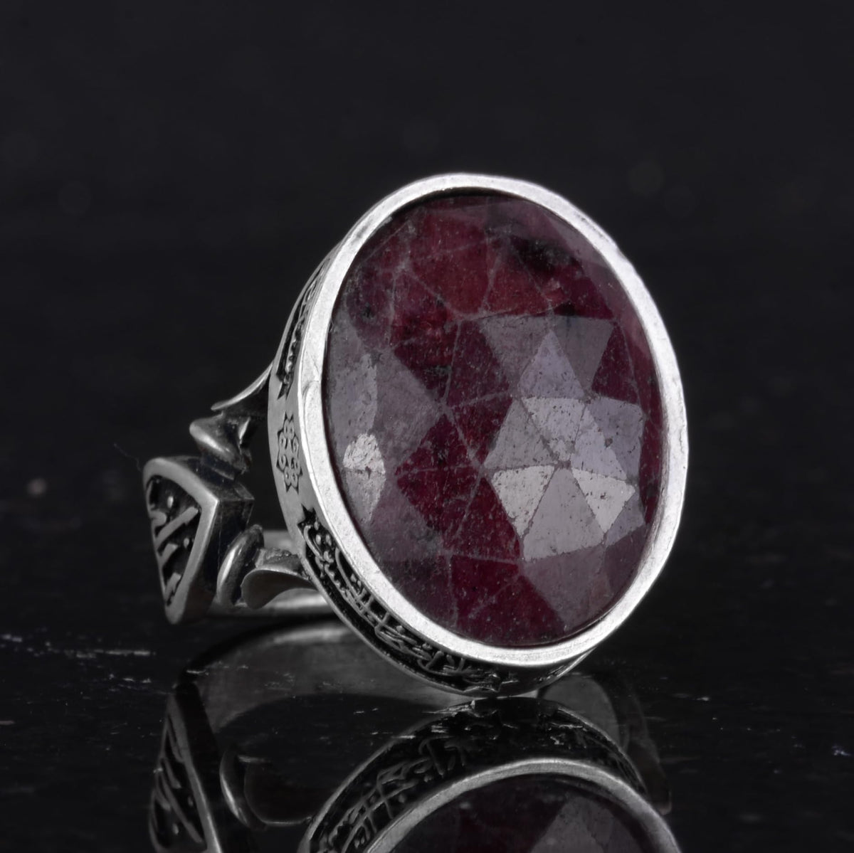 Men's Islamic Ring, Handmade 925 Sterling Silver, Red Sapphire Stone - Symbol of Passion, Protection, and Spirituality — 5