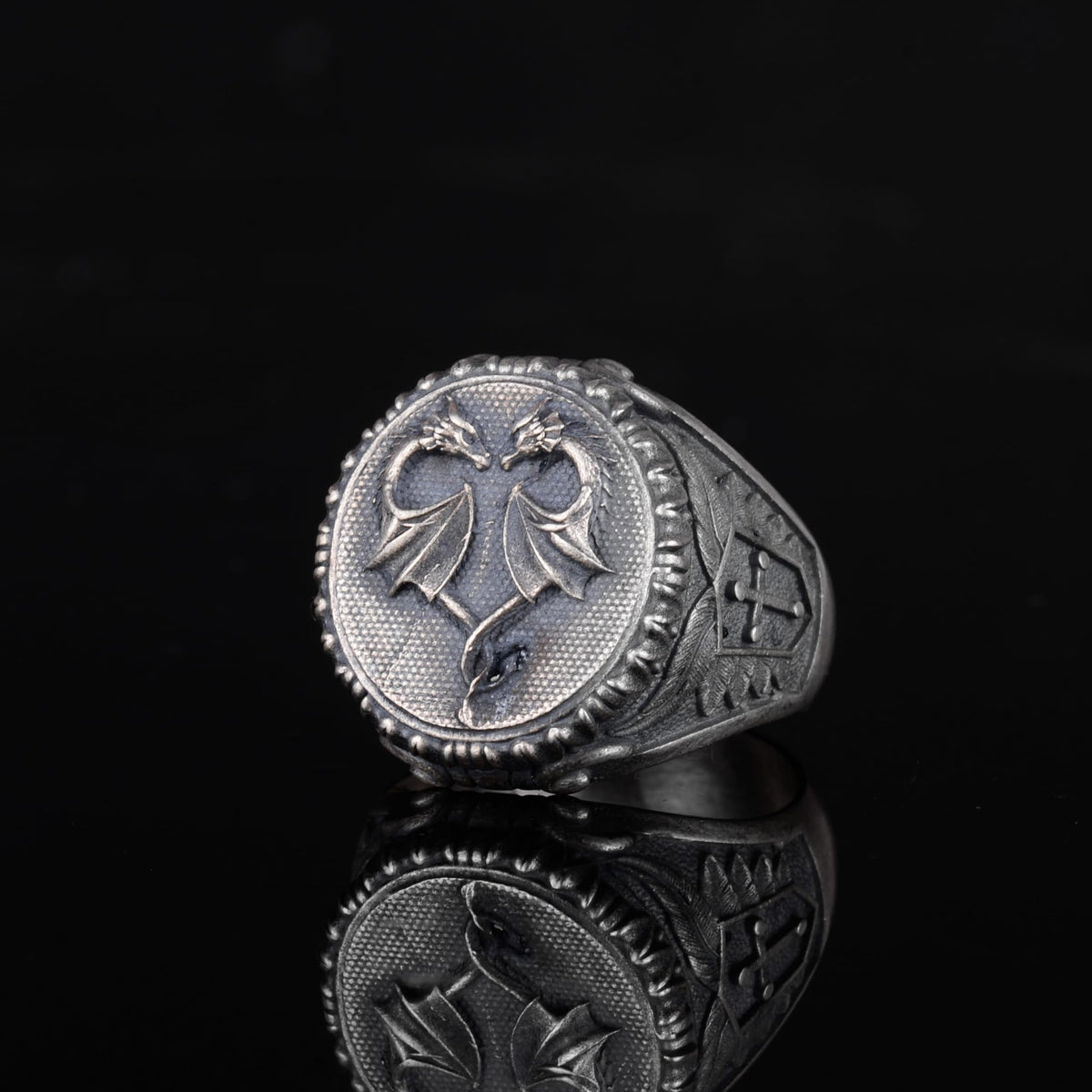 KAMBO 925 Sterling Silver Double Dragon Ring – Handmade Gothic Men's Ring – Fantasy Legendary Creature Jewelry – Bold Statement Ring (Silver) — 5