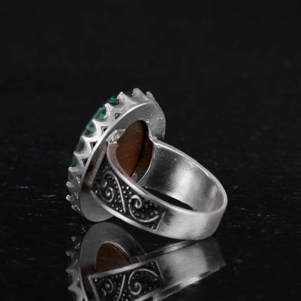 Natural Malachite Stone Ring - 925 Sterling Silver Handmade Ring — 7