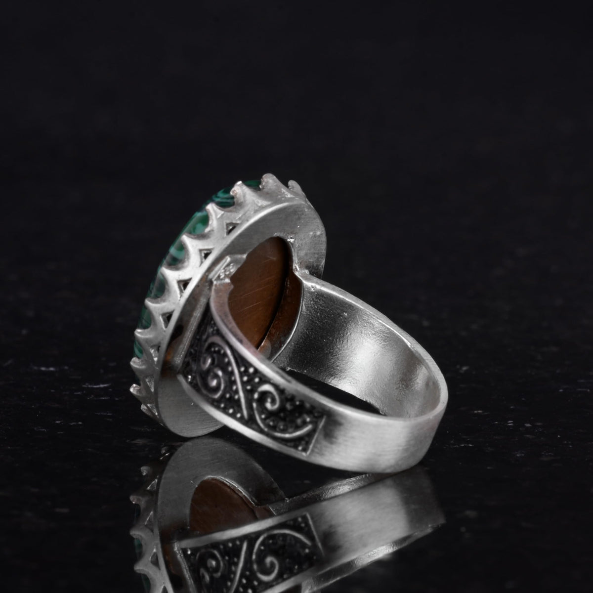 Natural Malachite Stone Ring - 925 Sterling Silver Handmade Ring — 7