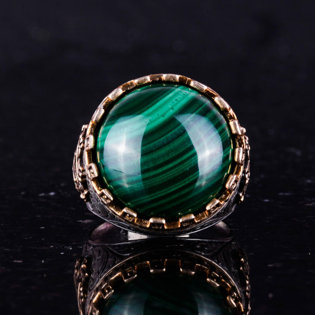 Natural Stone Ring - Handmade King Ring - 925 Sterling Silver (Malachite) — 4