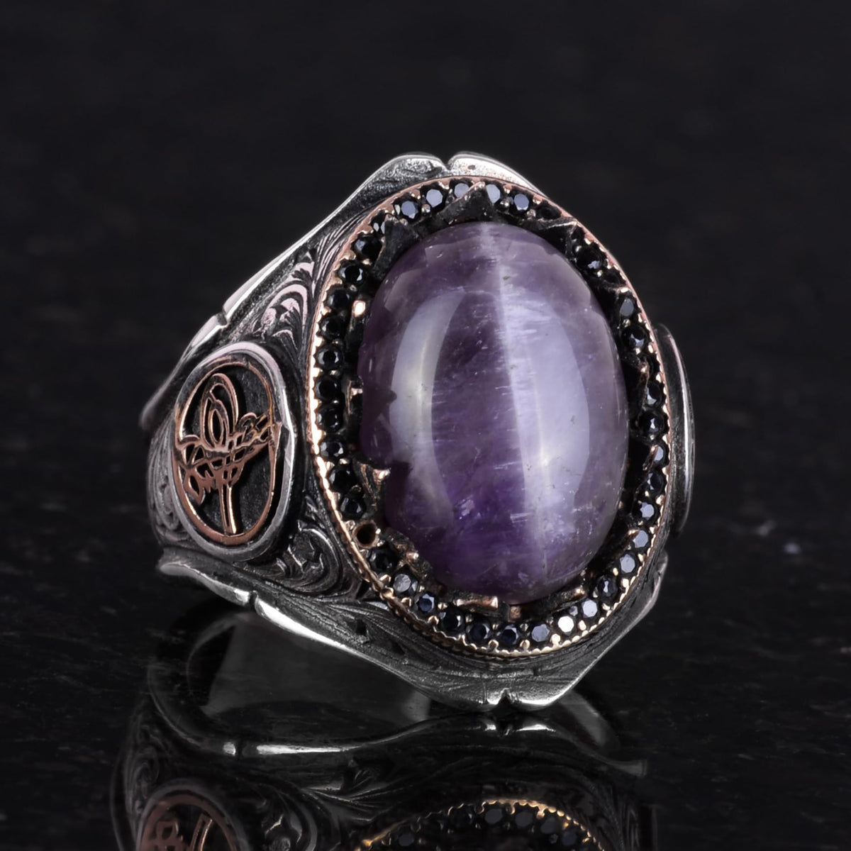 925 Sterling Silver Men's Ring - Amethyst Stone — 4