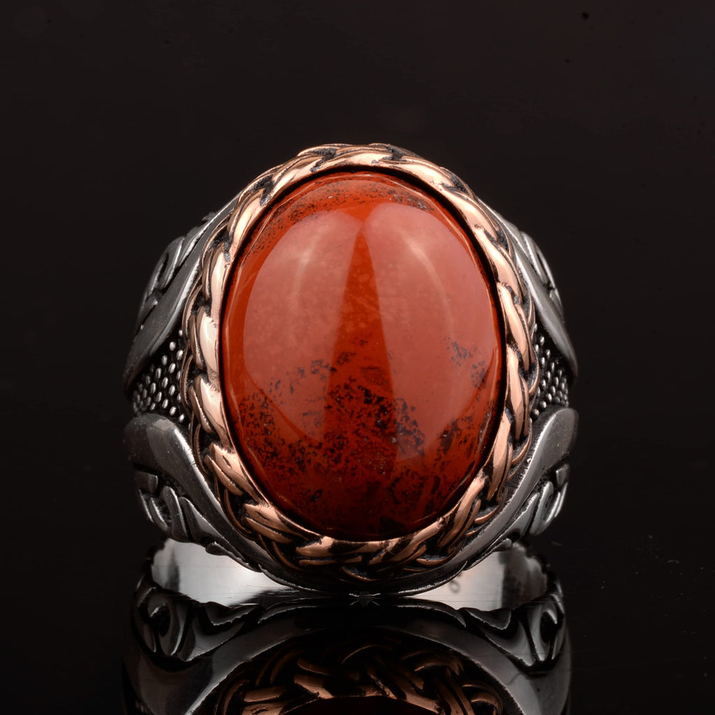 Natural Bloodstone Stone Handmade Silver Men's Ring — 3