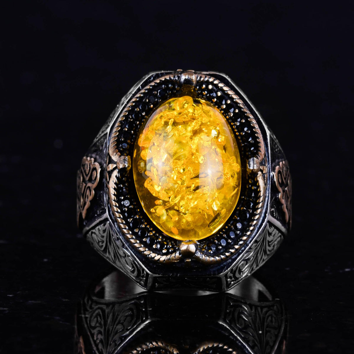 Stylish Handmade 925 Sterling Silver Men's Ring, Artificial Light Yellow Amber Stone — 4