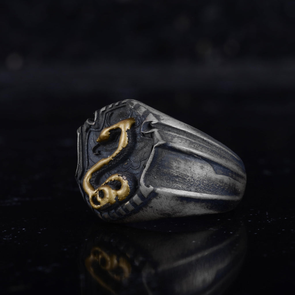 KAMBO Snake Symbol Men's Ring – 925 Sterling Silver Gold Plated Snake Design – Handmade Gothic Mythology Jewelry – Protective Snake Statement Ring — 6