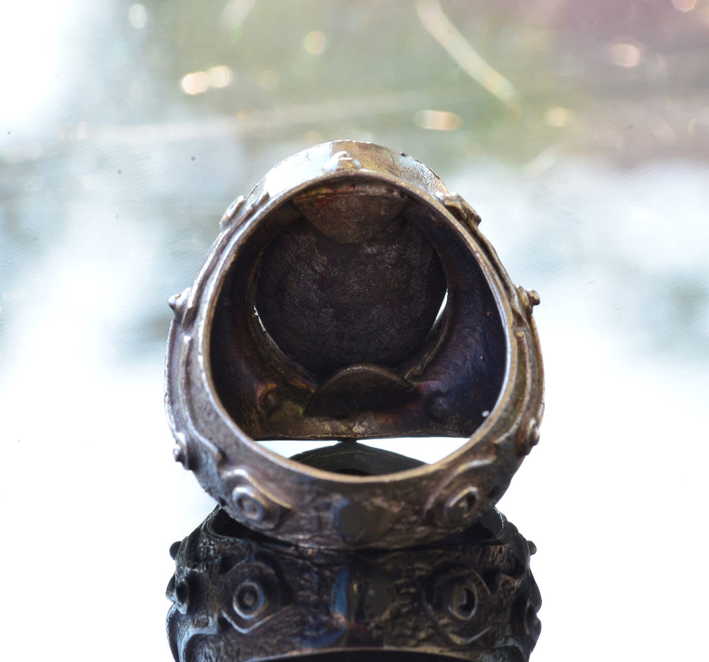KAMBO Natural Arizona Turquoise Stone Ring, Byzantine Ring, Silver Men's Ring — 8