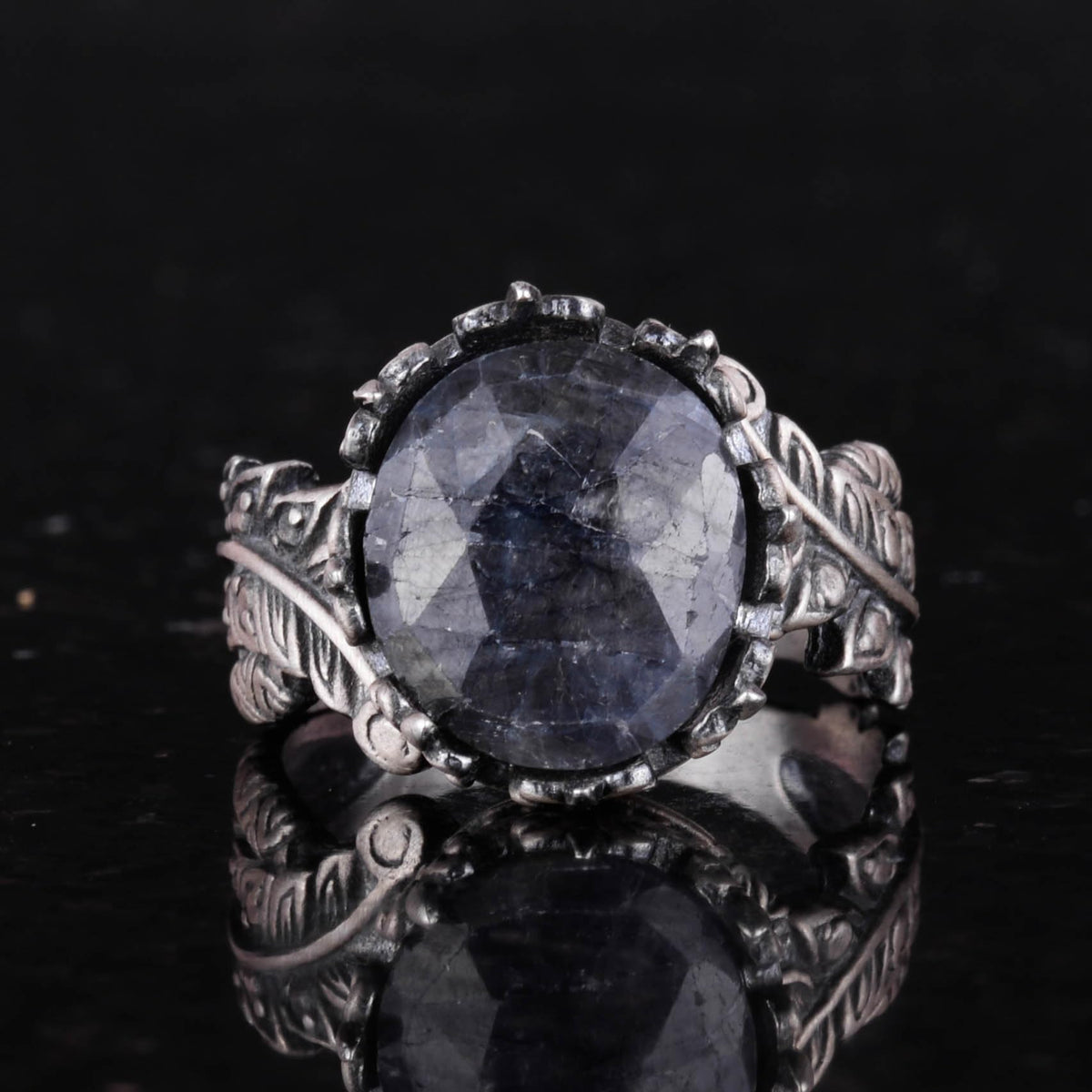 Natural Stone Ring - Handmade 925 Sterling Silver Jewelry (Gray Sapphire) — 3