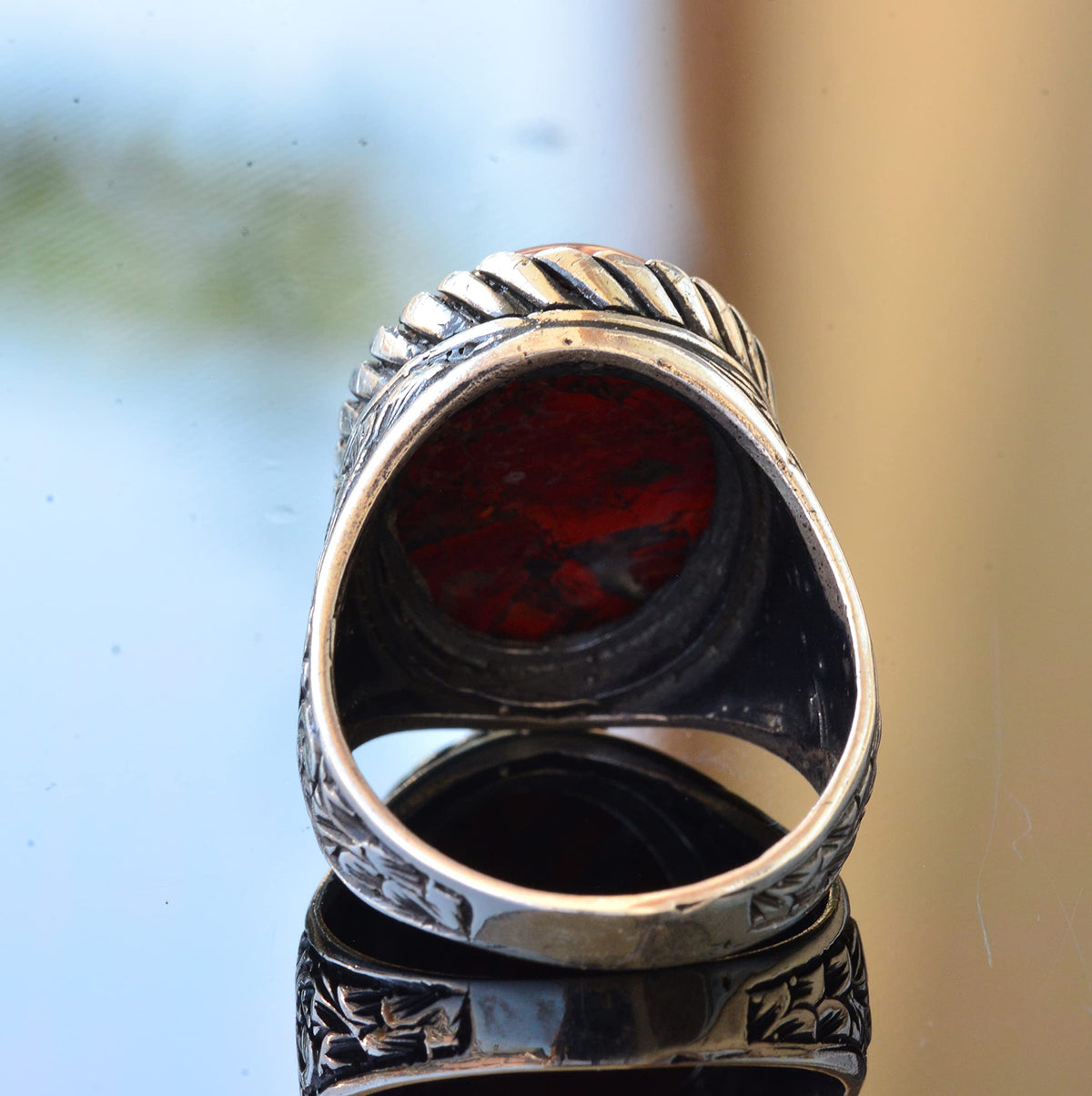 925 Sterling Silver Ring - Natural Bloodstone Ring — 5