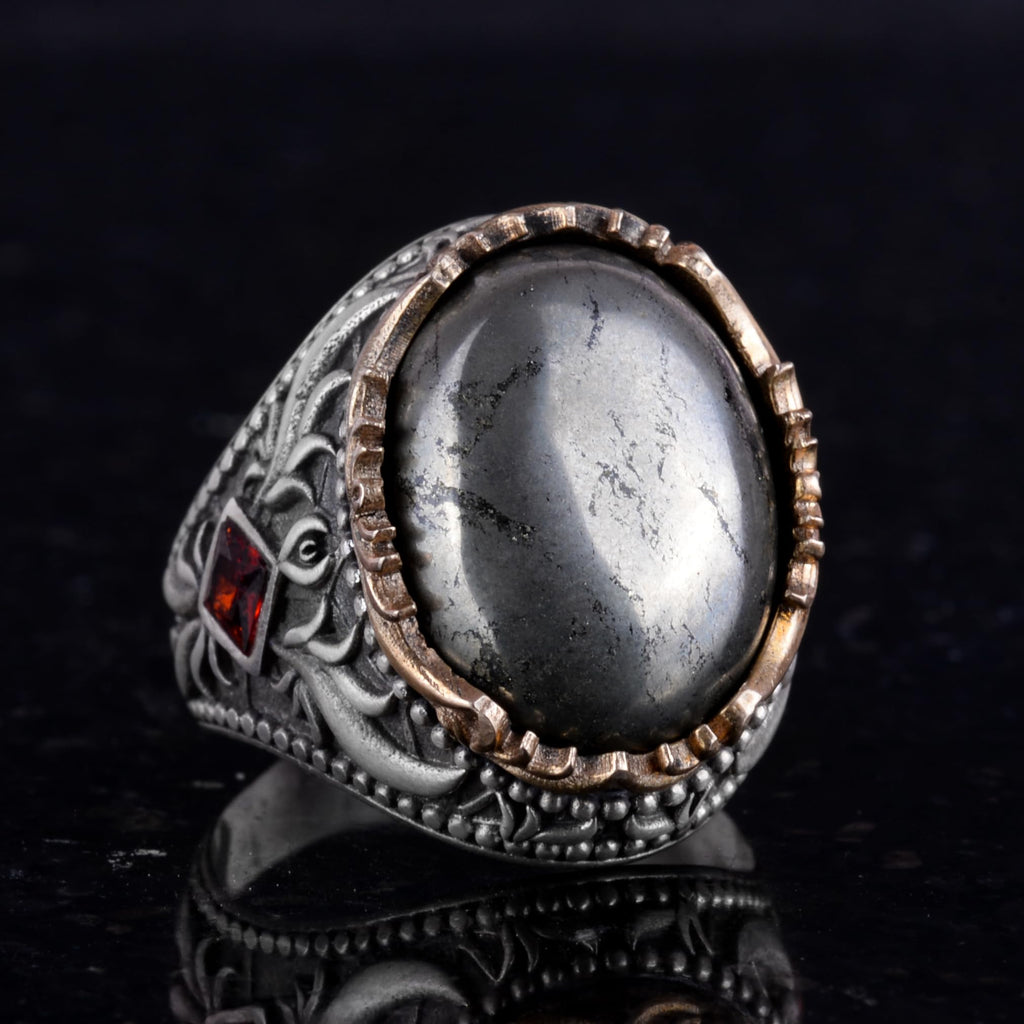 Natural Pyrite Stone Ring - Handmade 925 Sterling Silver Ring — 4