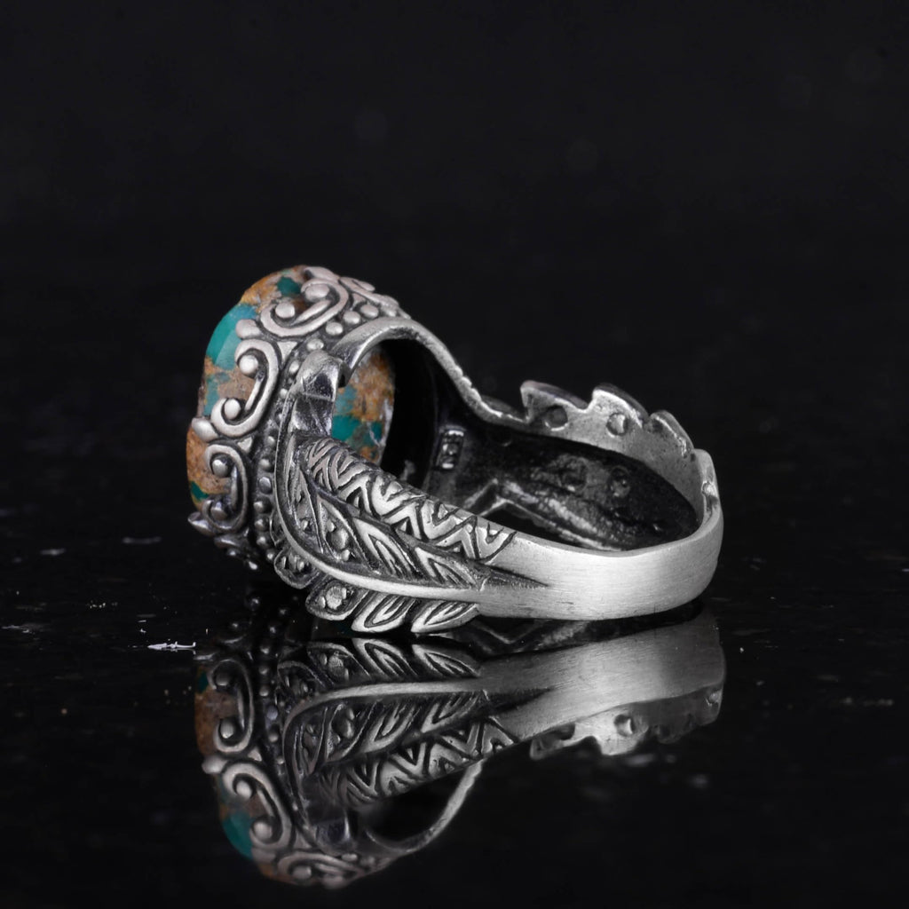 Natural Arizona Turquoise Stone Ring, 925 Sterling Silver Ring (Model-5) — 7