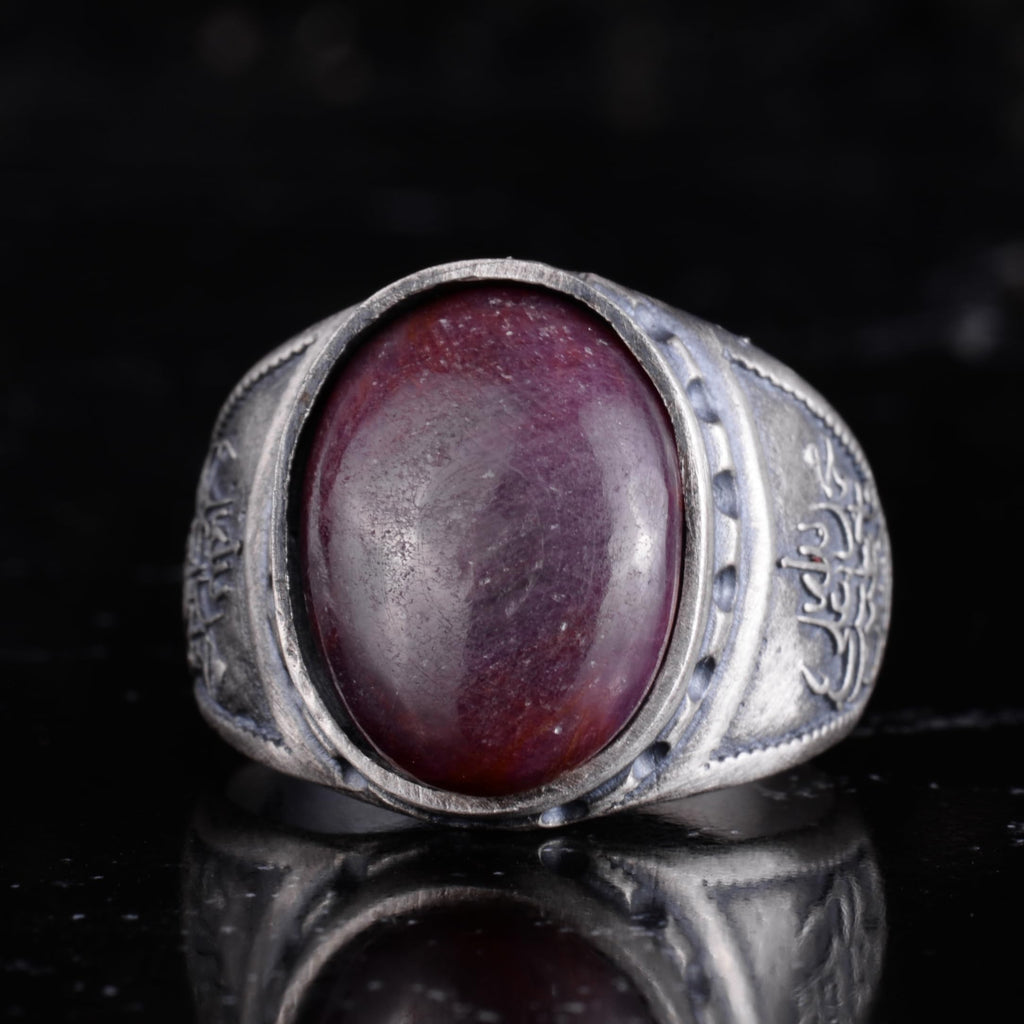 KAMBO Natural Ruby Stone Men's Ring 925 Sterling Silver - Carved Vintage Design Handmade (Model-2) — 4