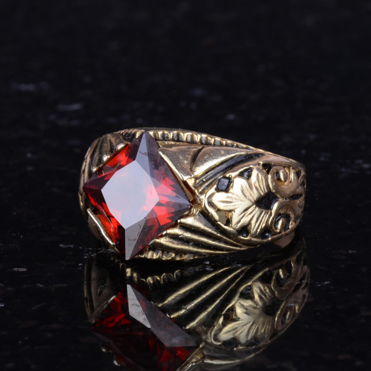 KAMBO Gold Plated 925 Sterling Silver Ring, Created Stone - Unisex Elegant Jewelry (Created Garnet) — 6