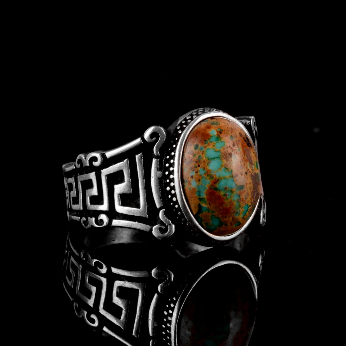 Natural Arizona Turquoise Stone Ring, 925 Sterling Silver Men's Ring — 4