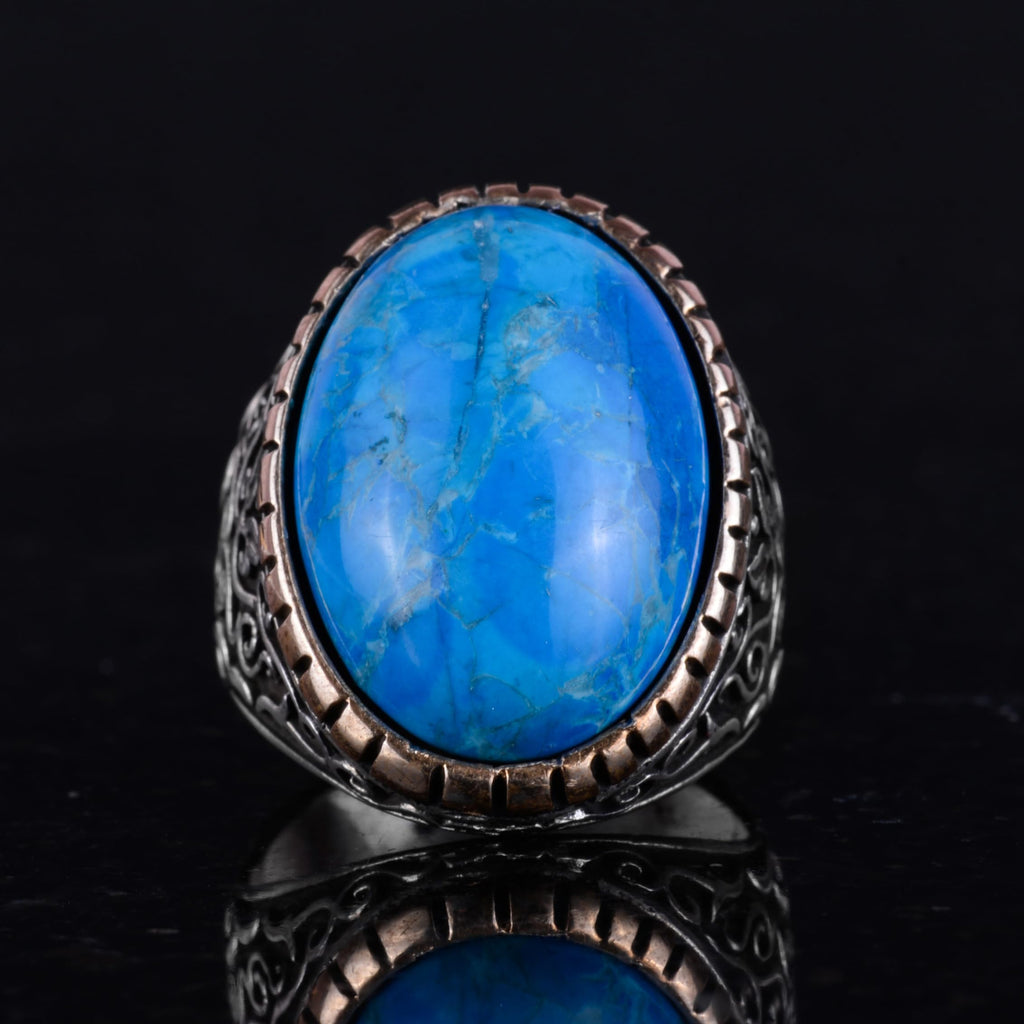 KAMBO Synthetic Stone Ring, 925 Sterling Silver Men's Ring, Big Ring (Synthetic Turquoise Stone) — 4