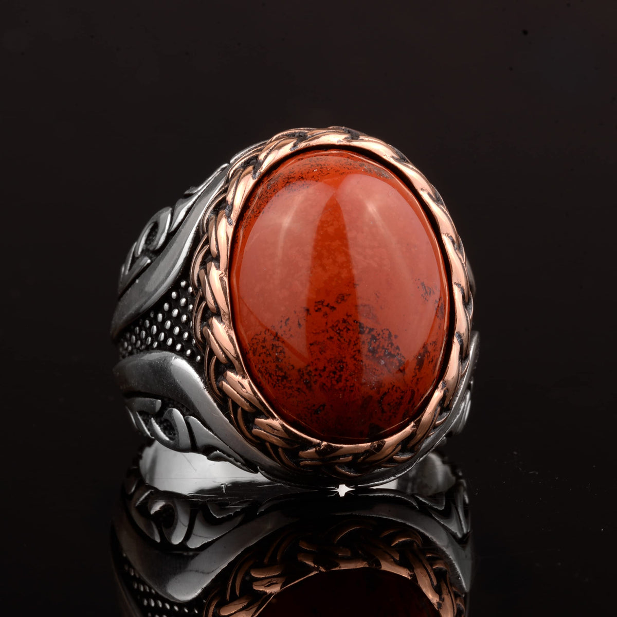 Natural Bloodstone Stone Handmade Silver Men's Ring — 5