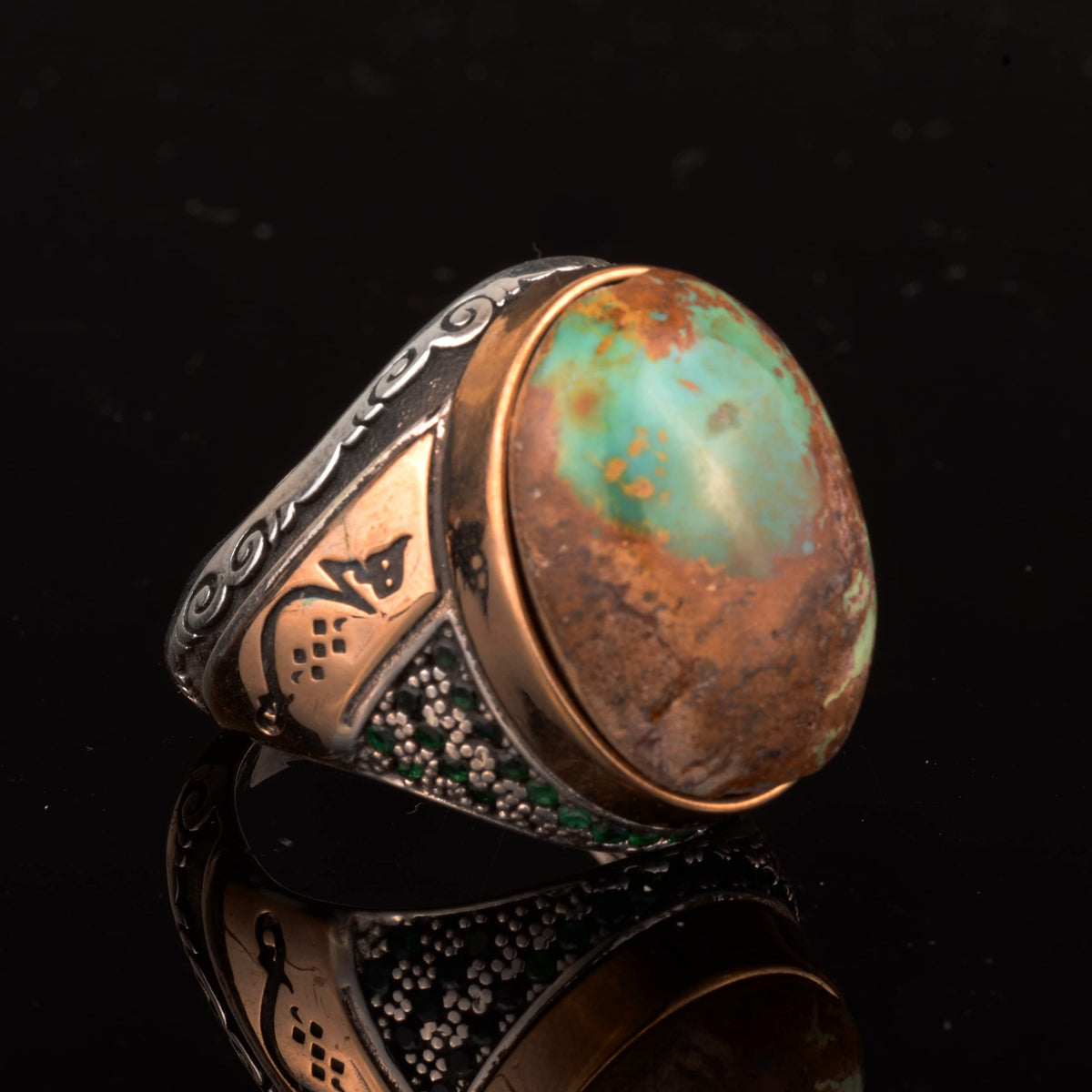 Natural Arizona Turquoise Stone Men's Ring, 925 Sterling Silver Ring — 4