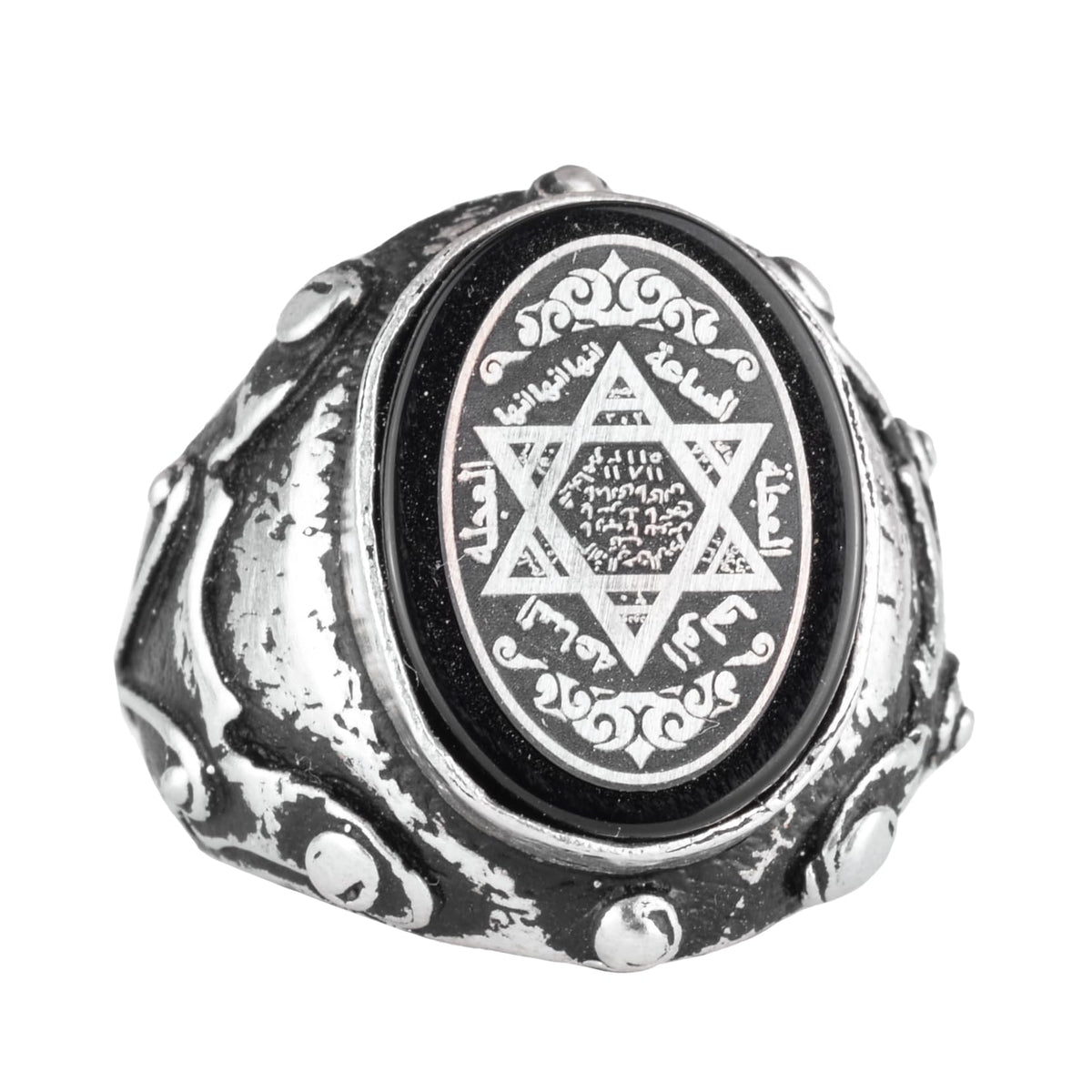 Silver Star of David Ring - Onyx Stone Men's Ring